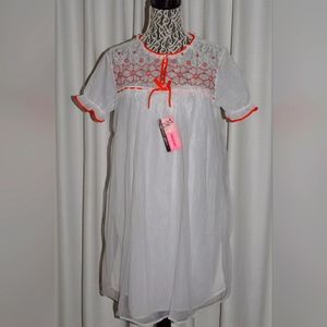 Vintage  Nightgown Negligee White Red by QUEENTEX Canada 1960s